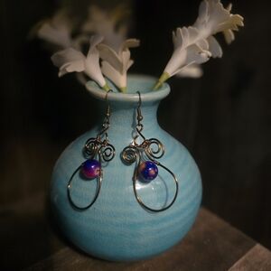 Handmade Elegant Swirl Blue and Purple Earrings